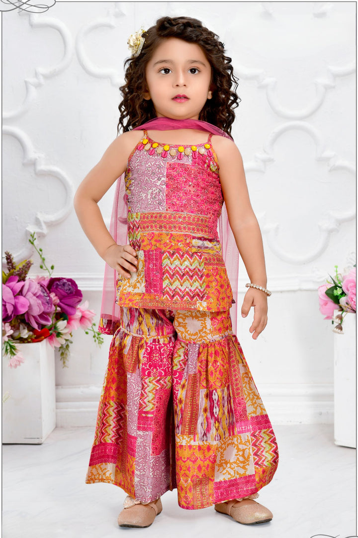 Multicolor Digital Print, Sequins and Thread work for Girls Sharara Suit Set