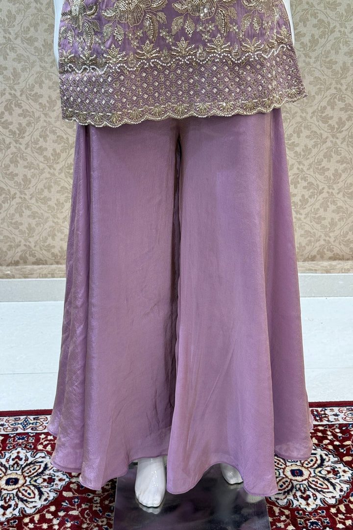 Lilac Beads, Zari and Sequins work Top with Flared Palazzo Set