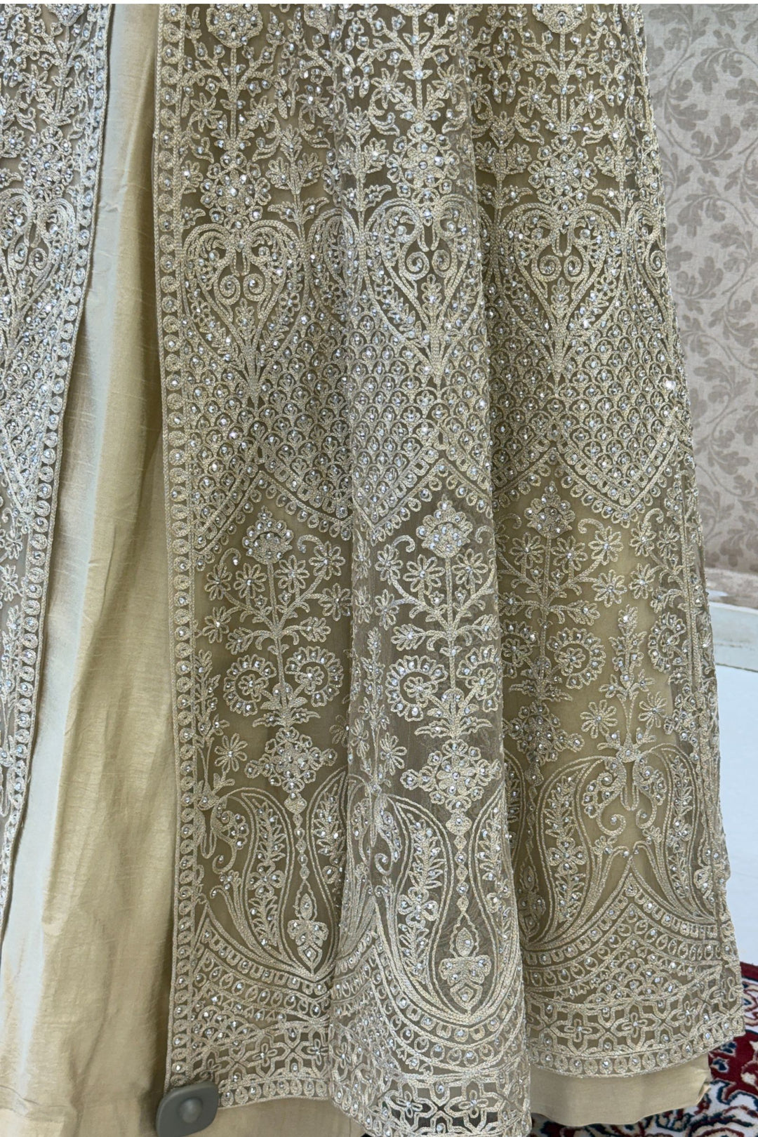 Chiku Stone and Zari Thread work Long Top Lehenga