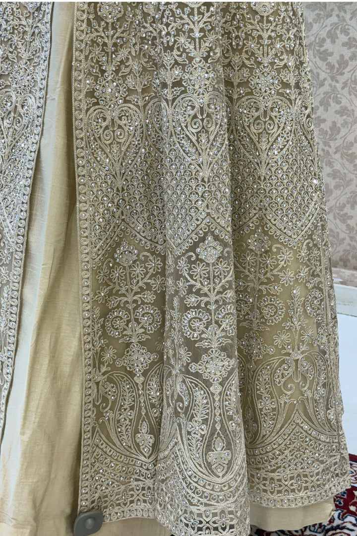 Chiku Stone and Zari Thread work Long Top Lehenga