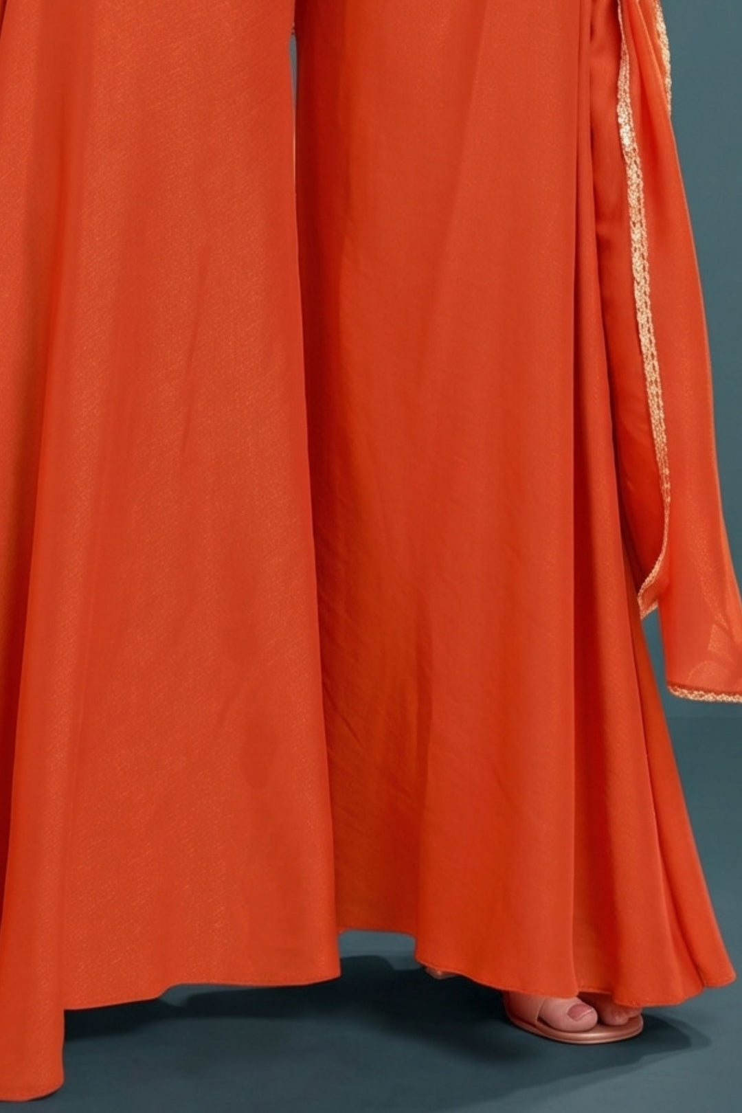 Orange Palazzo Salwar Suit with Beads, Sequins and Zari Detailing