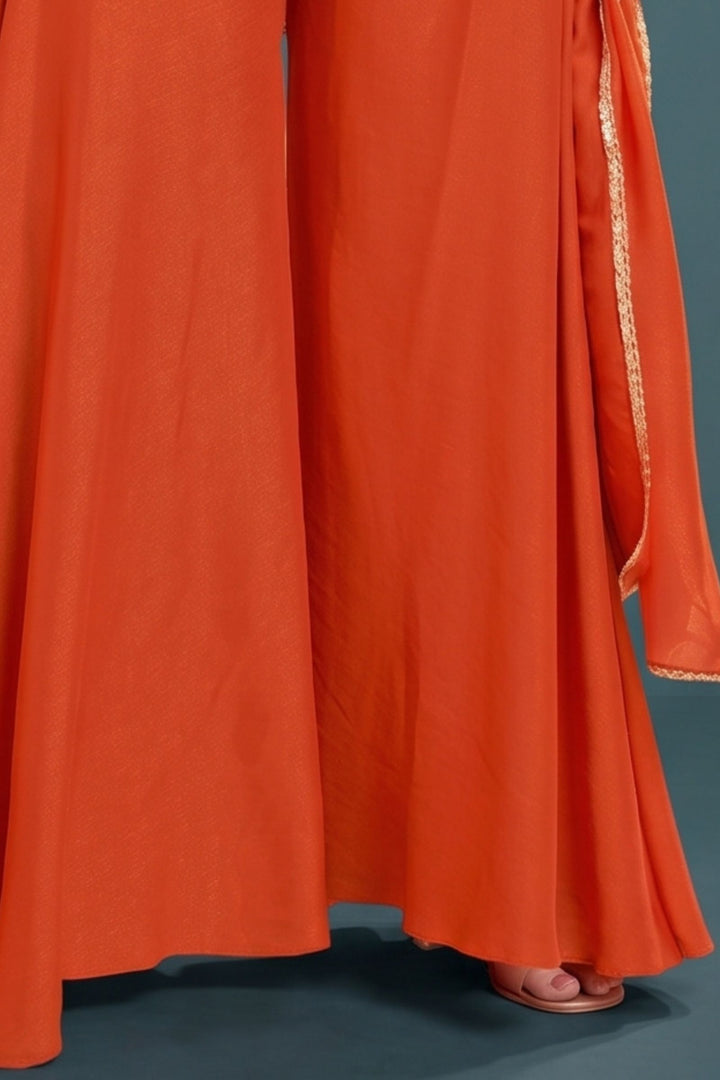 Orange Palazzo Salwar Suit with Beads, Sequins and Zari Detailing