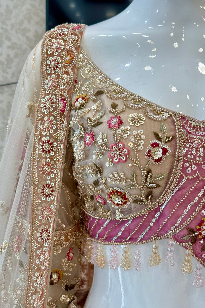 Chiku Beads, Sequins and Embroidery work Crop Top Designer Bridal Lehenga