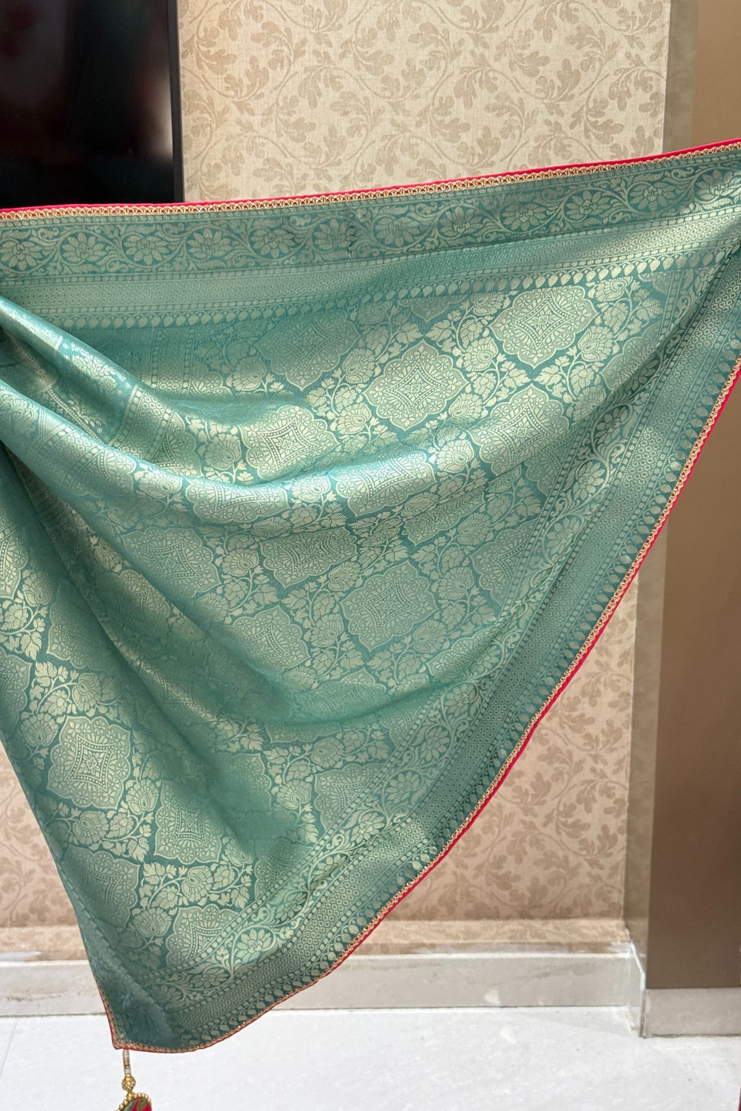 Sea Green Banaras work Saree
