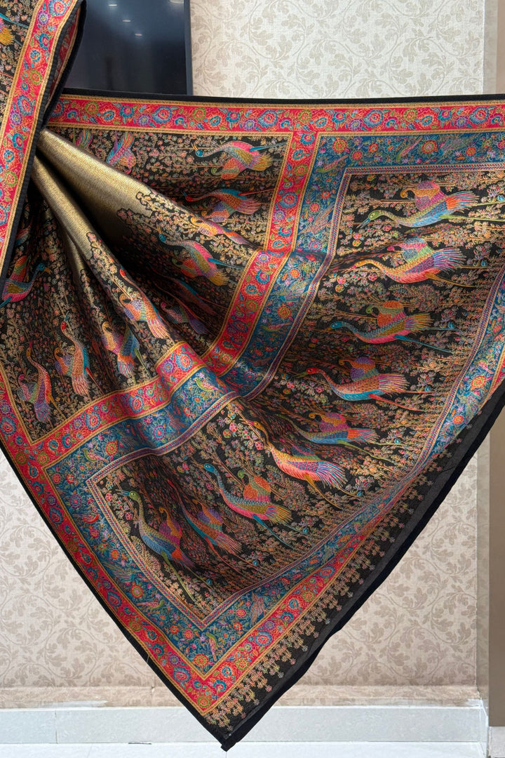 Traditional Banarasi Silk Saree with Peacock and Floral Weaving