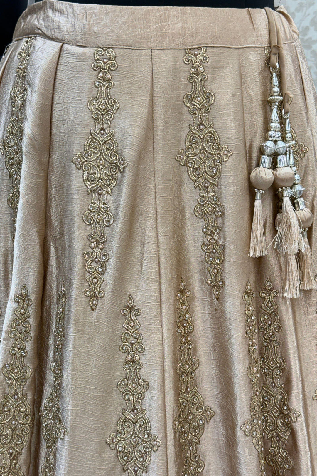 Gold Stone, Beads and Zari work Lehenga Set
