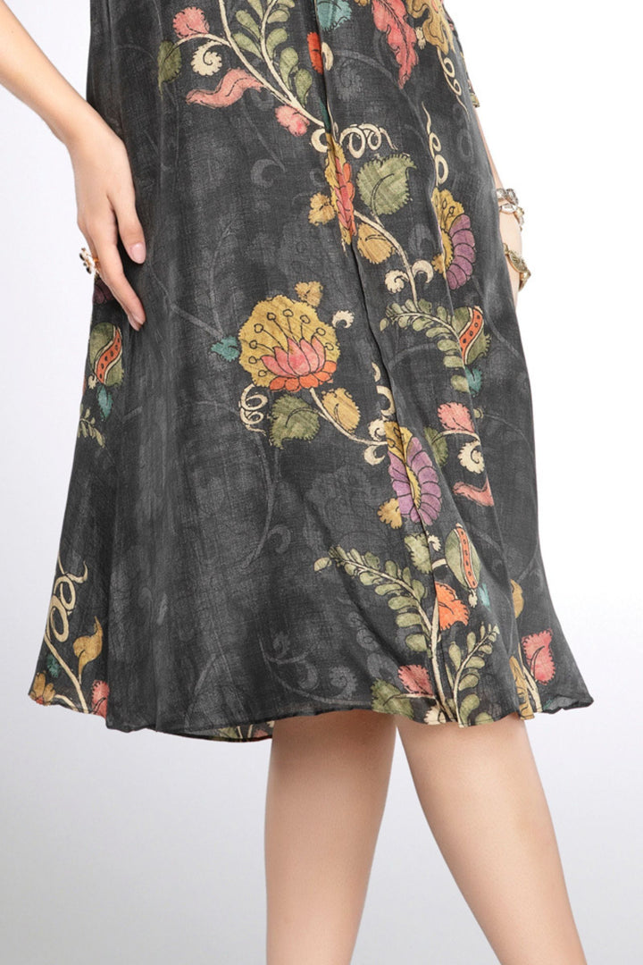 Elephant Grey Zardozi, Beads and Stone work with Floral Print A-line Cut Calf Length Kurti
