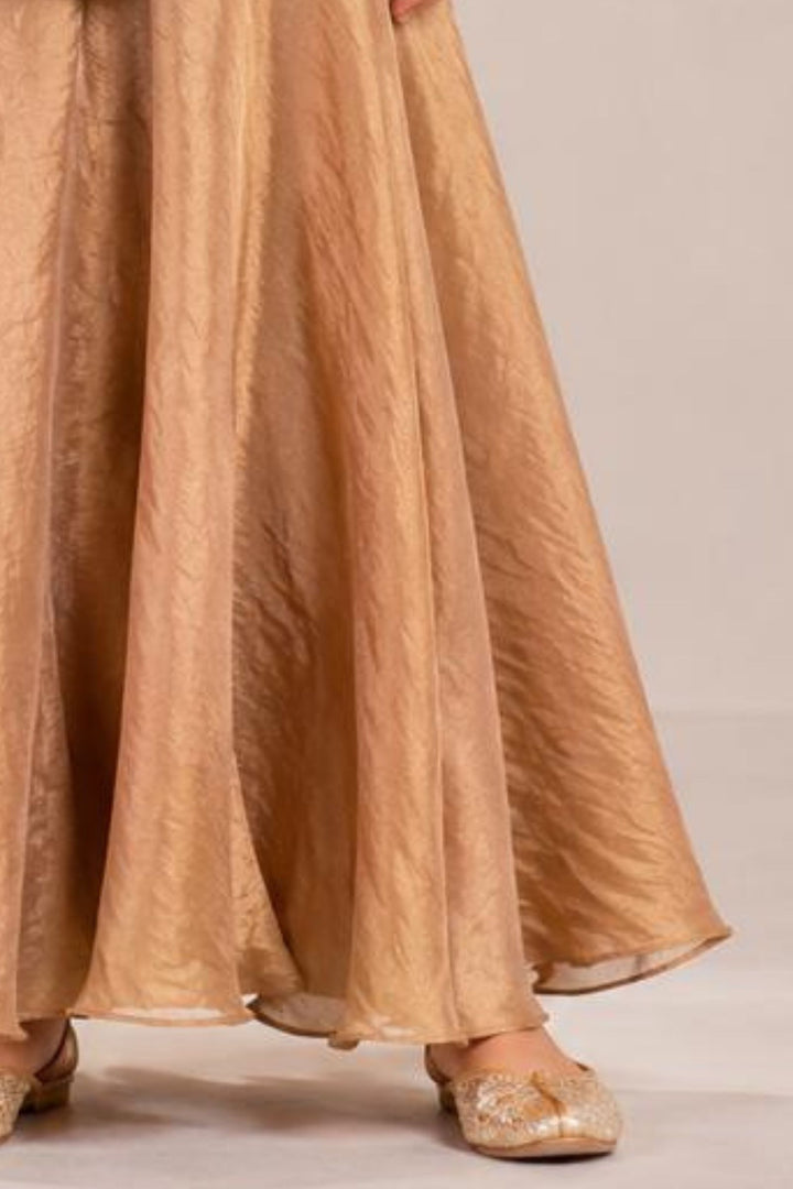 Gold Beads, Pearl, Kundan and Stone work Palazzo Suit Set for Girls