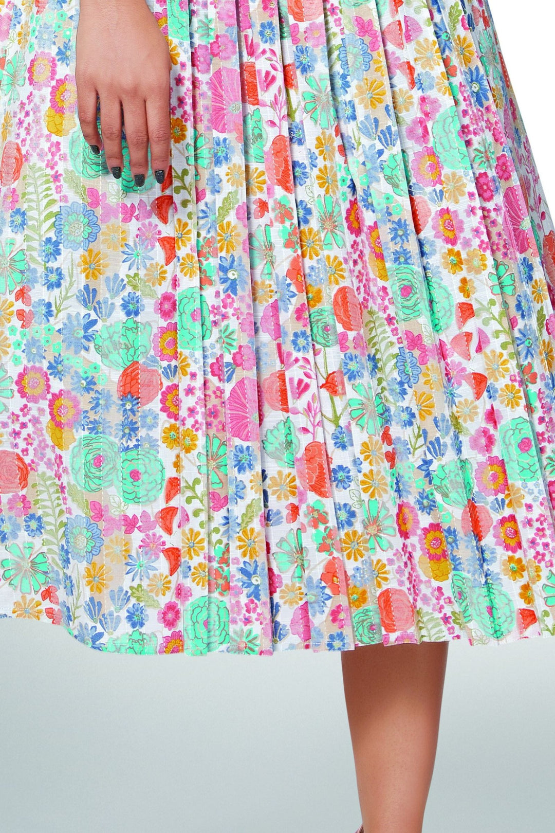 White with Floral Print Aline Cut Calf Length Kurti