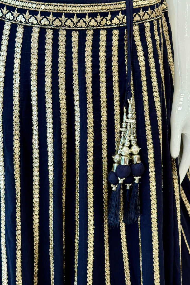 Navy Blue Sequins and Zari work Crop Top Lehenga