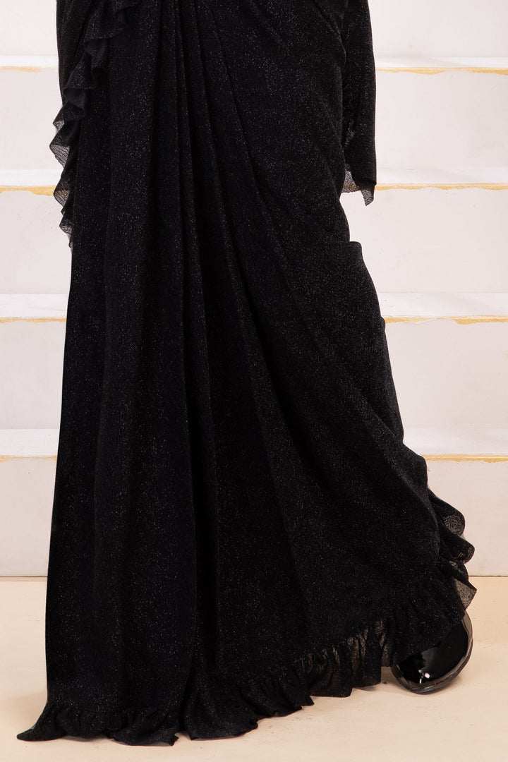 Black Beads and Sequins work Indo-Western saree for Kids