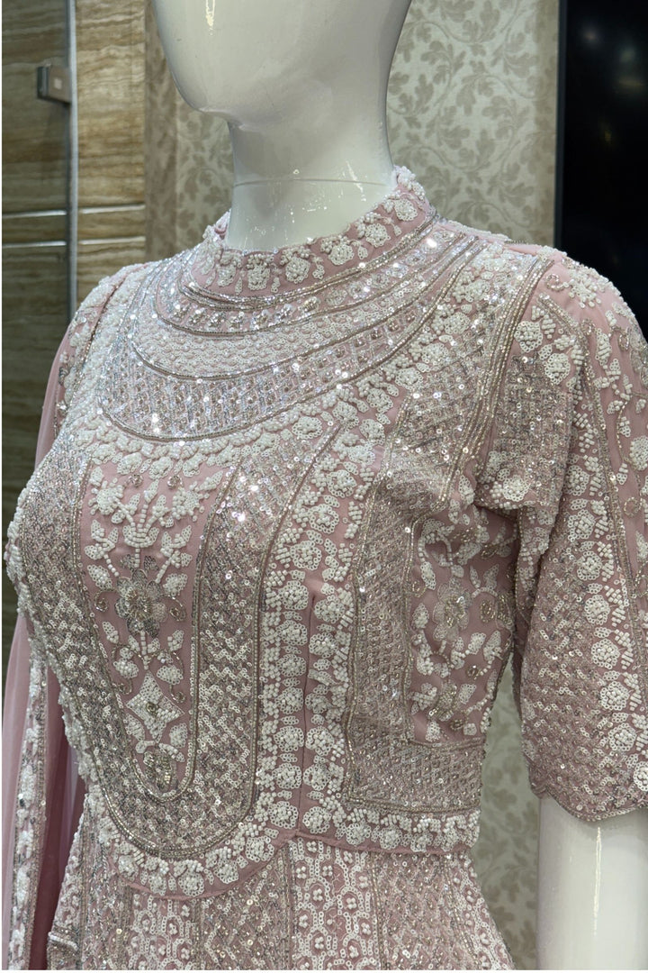 Baby Pink Sequins and Beads work Sharara Salwar Suit