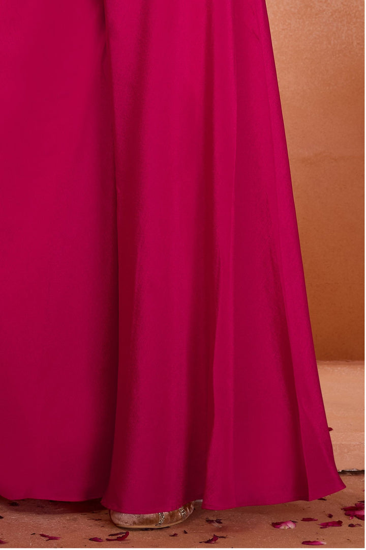 Rani Pink Sequins, Beads and Thread work Palazzo Suit Set for Girls