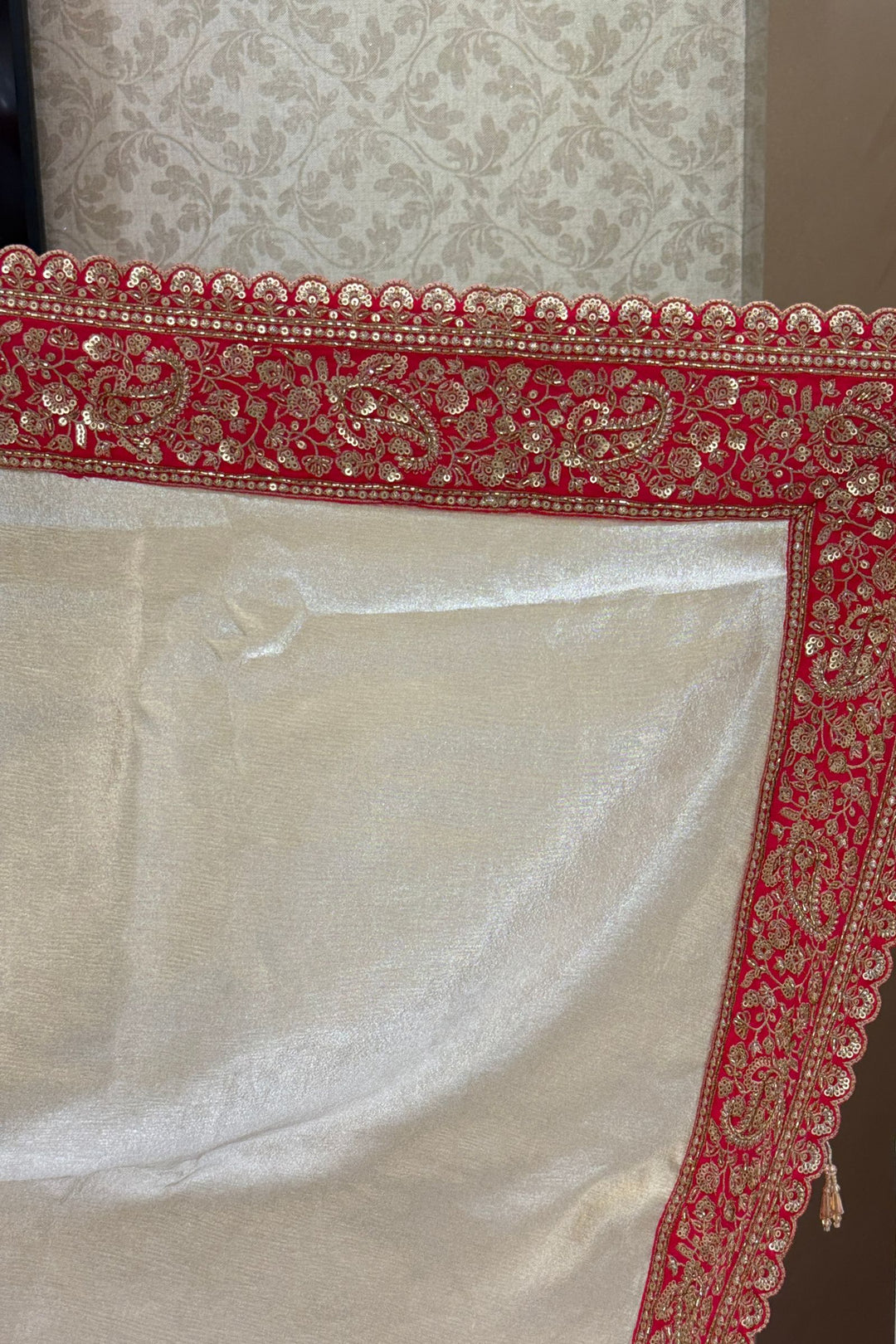 Chiku with Pink Saree with Sequins, Beads and Thread Embellishments