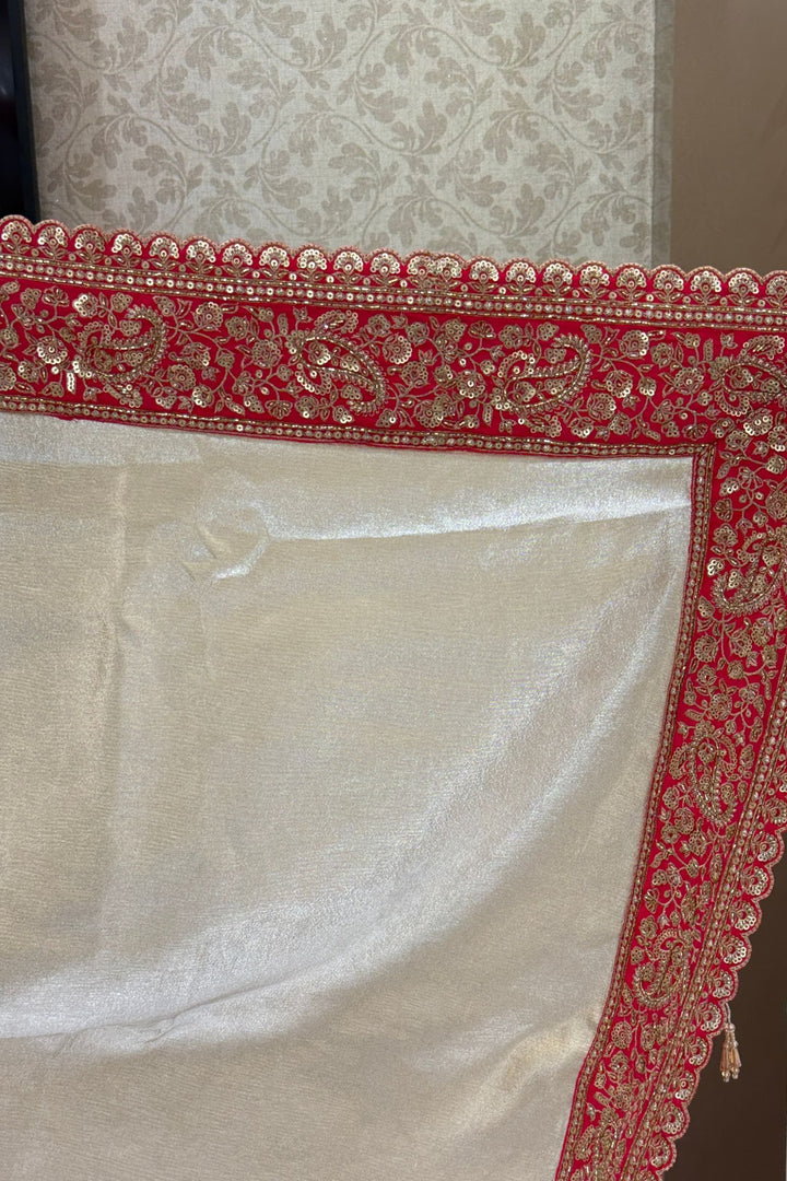 Chiku with Pink Saree with Sequins, Beads and Thread Embellishments