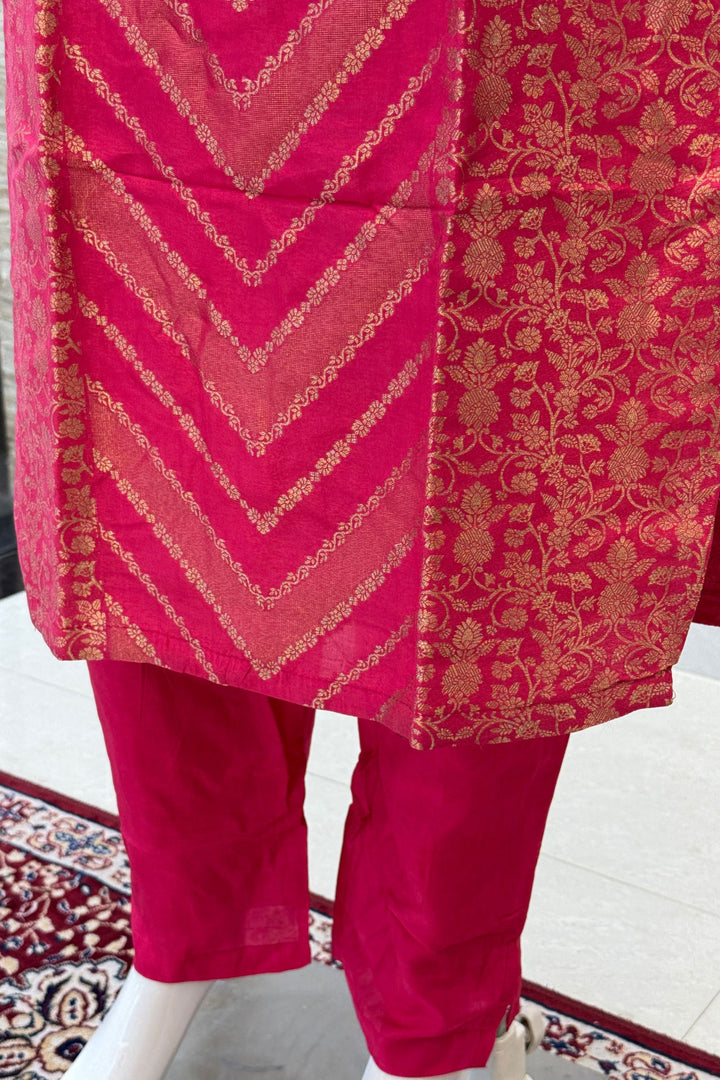 Pink Banaras work Straight Cut Salwar Suit