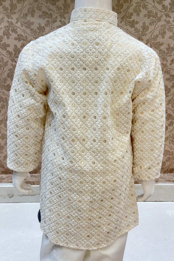 Cream Sequins and Embroidery work Kurta Set for Boys
