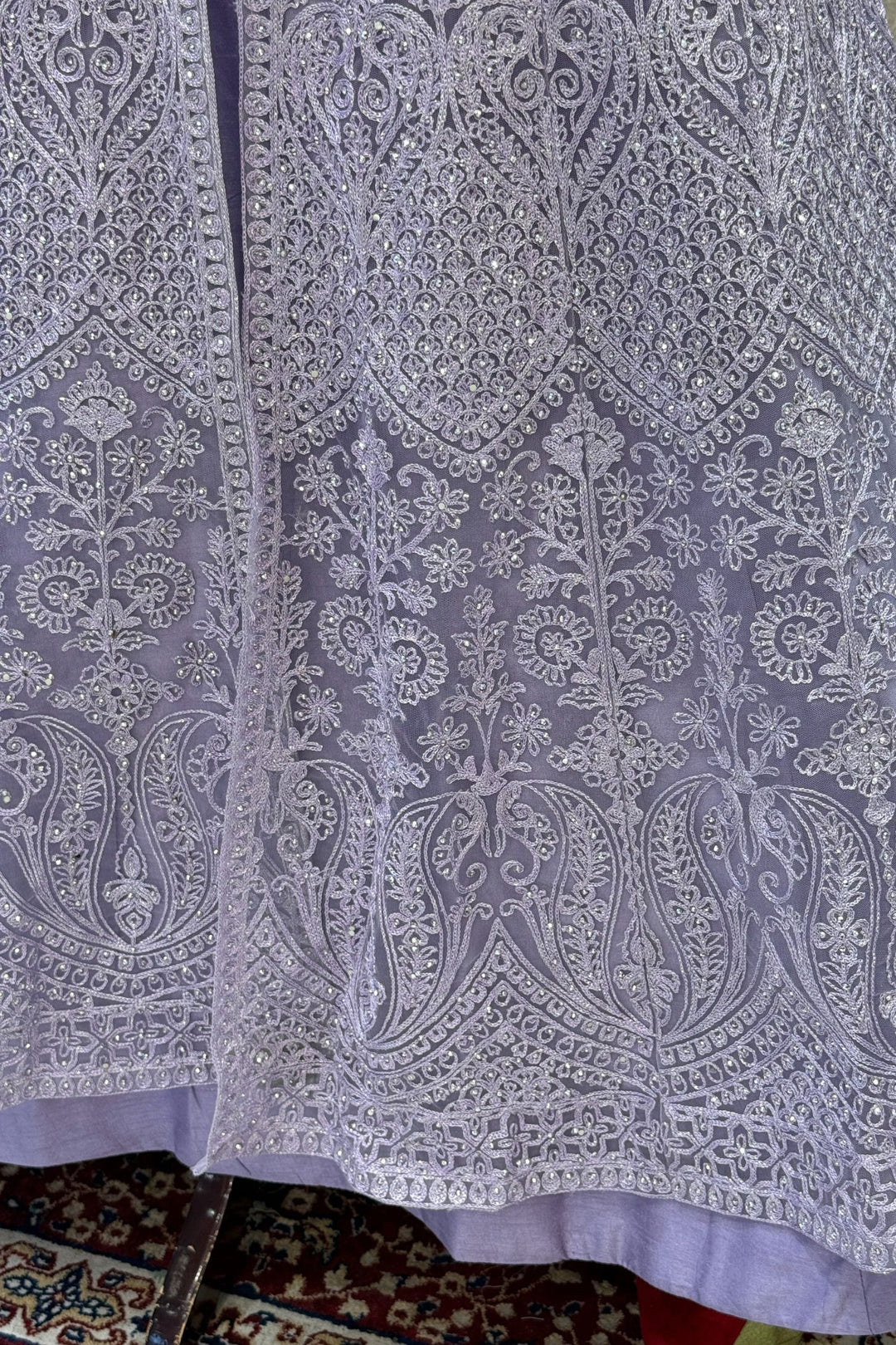 Lavender Zari Thread and Stone work Mastani Styled Long Top Lehenga