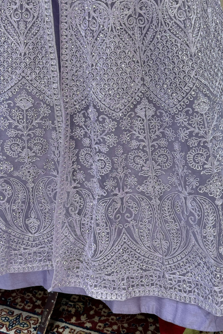 Lavender Zari Thread and Stone work Mastani Styled Long Top Lehenga