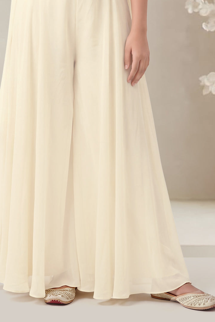 Beige Palazzo Salwar Suit with Beads, Sequins, Stone and Embroidery Detailing