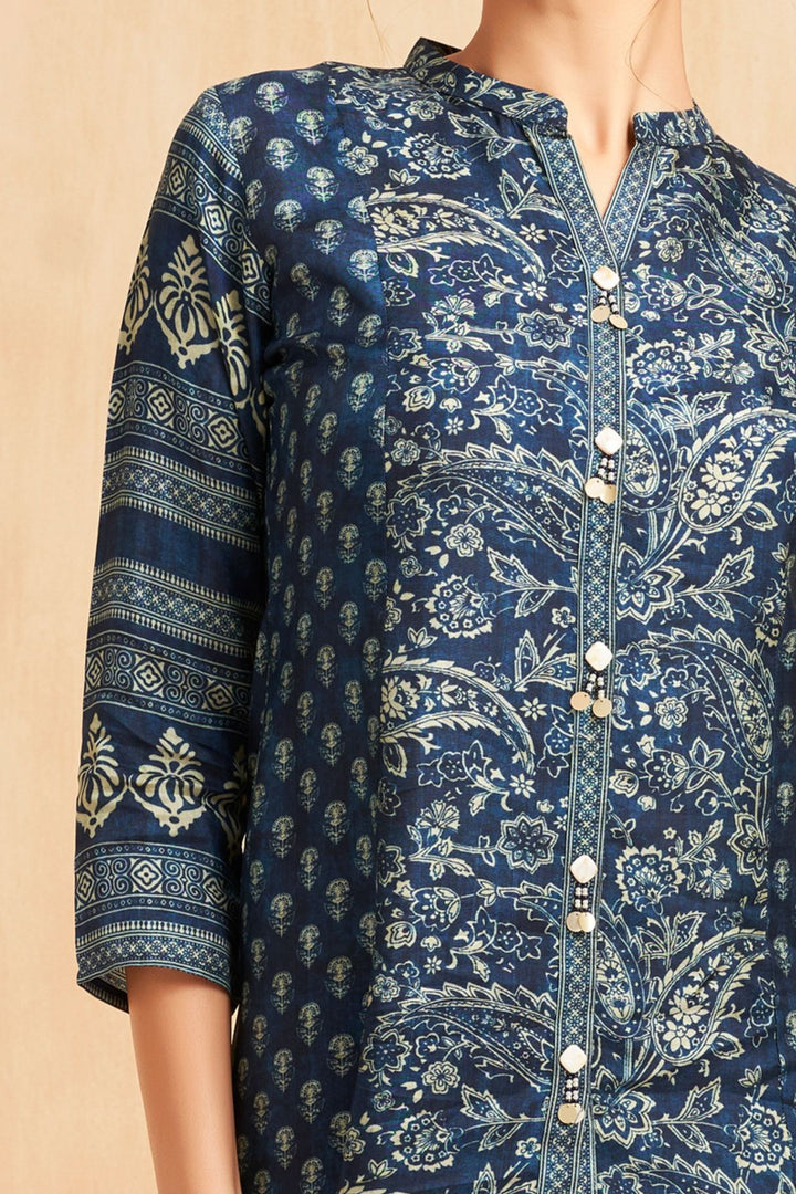 Navy Blue Digital Print Cord Set