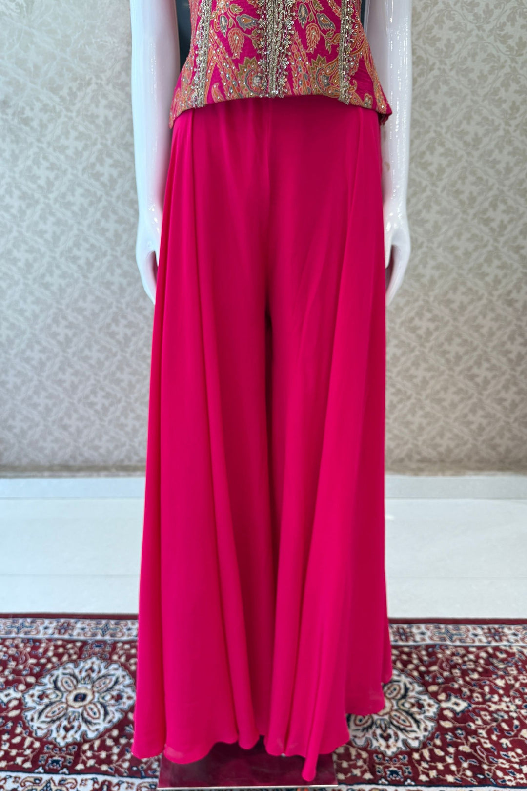 Rani Pink Palazzo Salwar Suit with Brocade, Beads, Stone and Zardozi Detailing