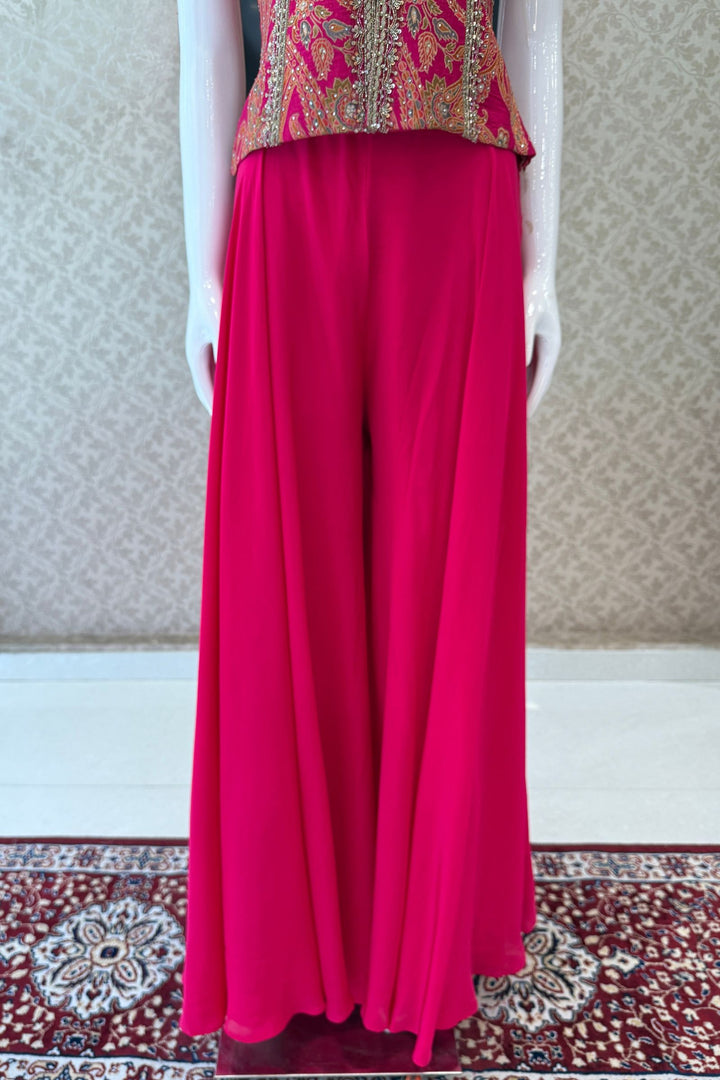 Rani Pink Palazzo Salwar Suit with Brocade, Beads, Stone and Zardozi Detailing