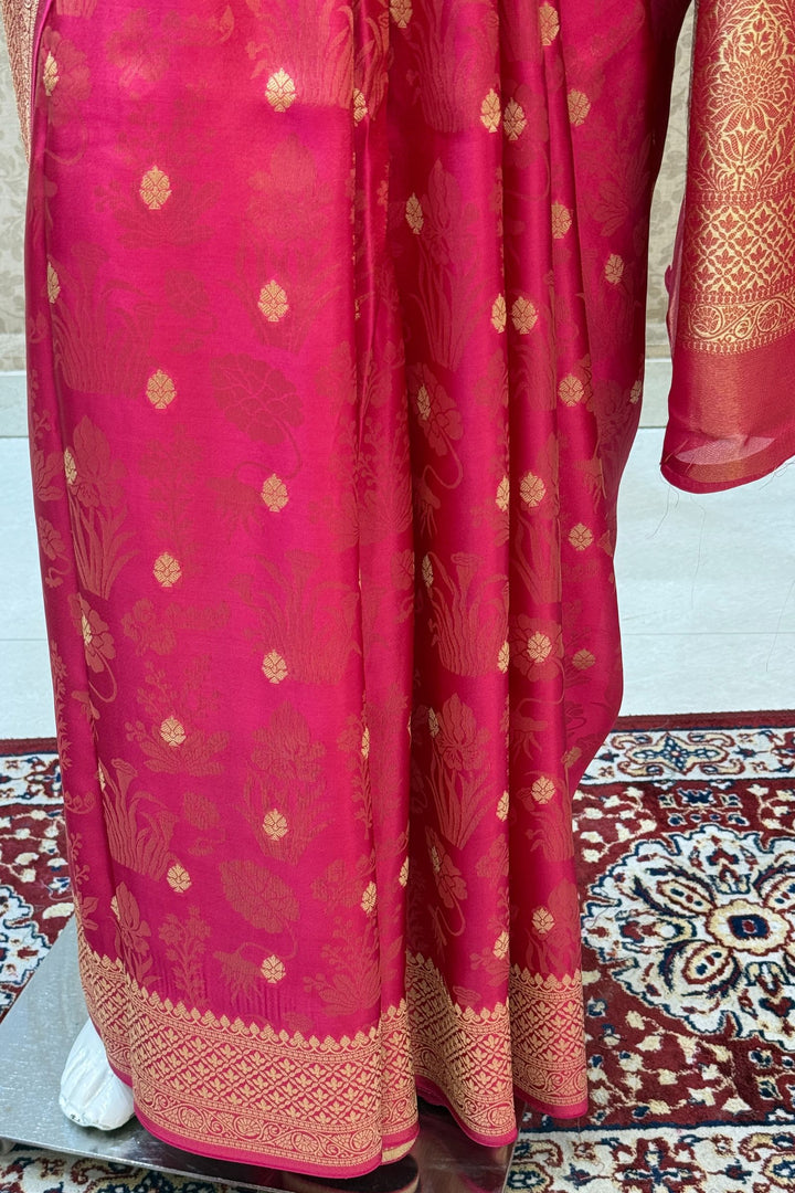 Rani Pink Banaras Zari work Saree