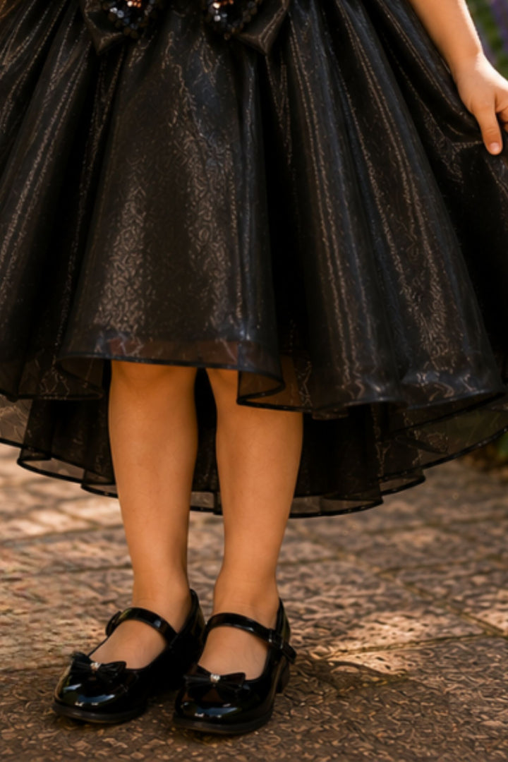 Black Sequins work Poncho Styled Short Partywear Frock for Girls