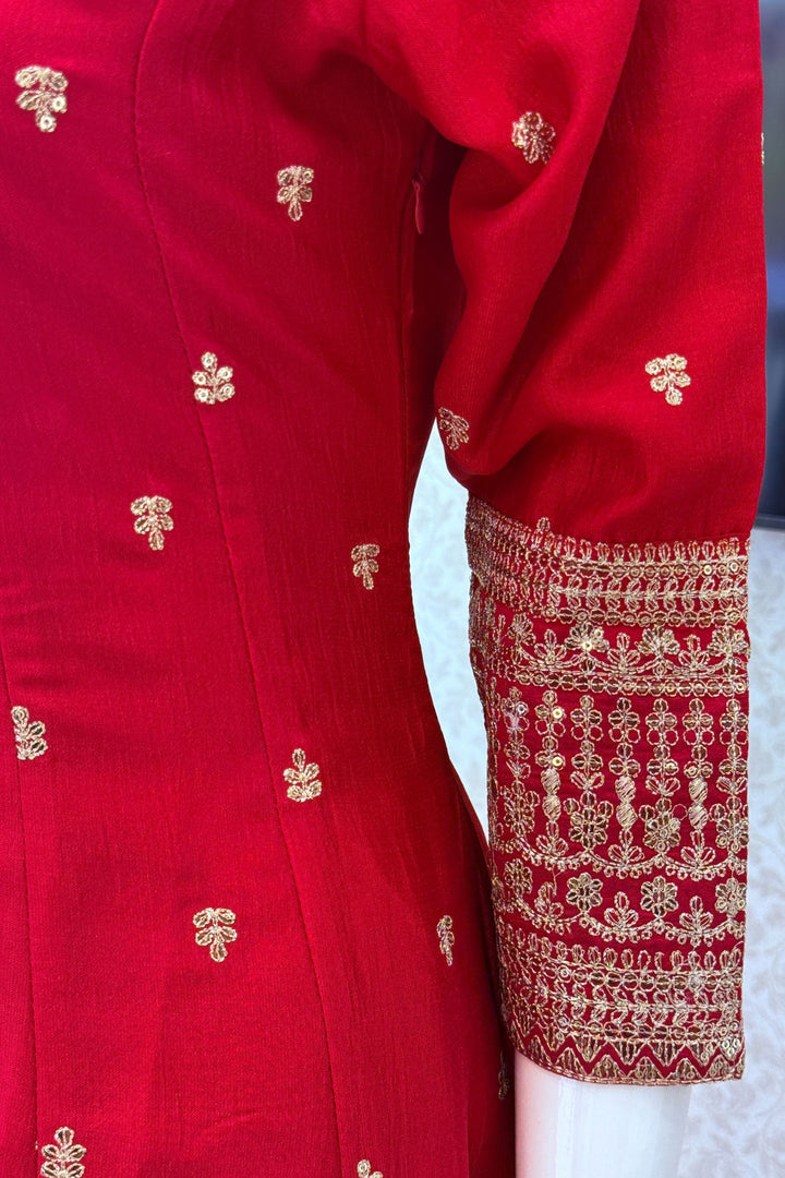 Pinkish Red Sequins and Zari work Palazzo Salwar Suit