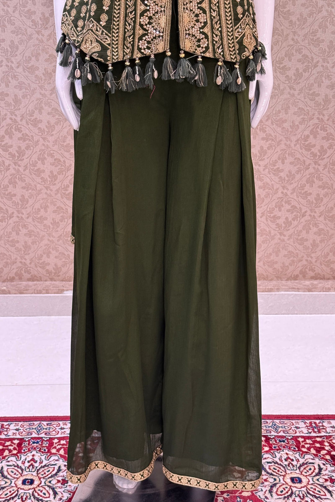 Bottle Green Palazzo Set Featuring All-Over Sequins, Zari, Stone and Beads