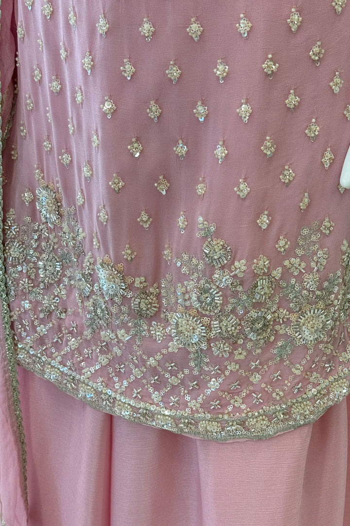 Light Pink Zari, Sequins and Beads work Palazzo Salwar Suit
