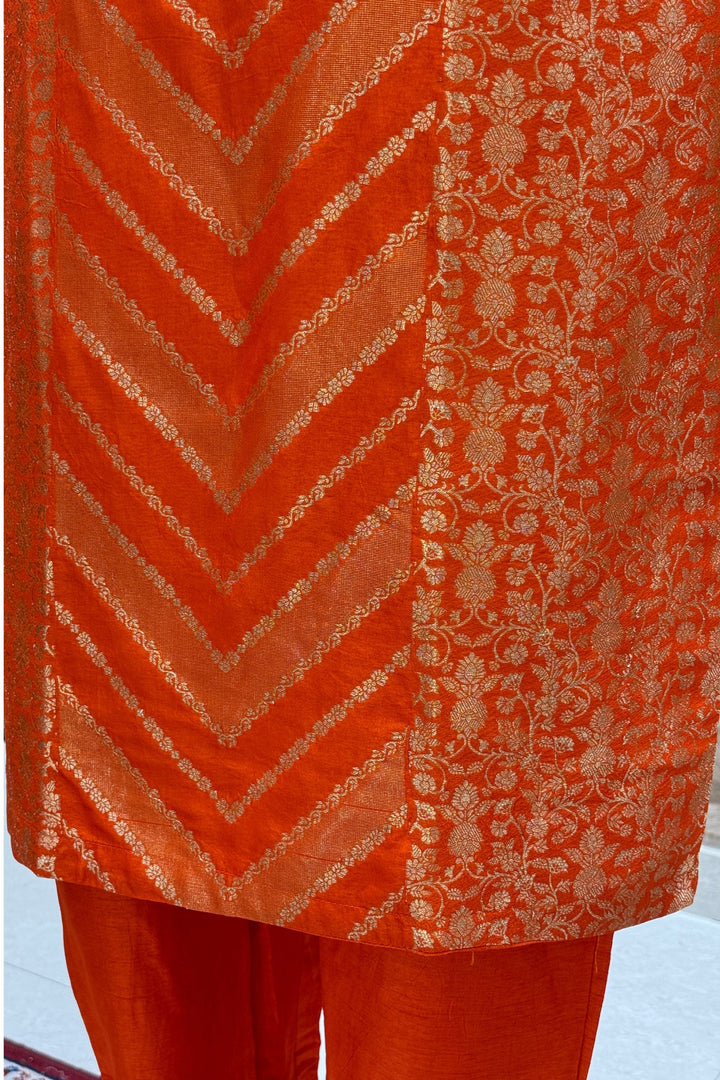 Orange Banaras work Straight Cut Salwar Suit