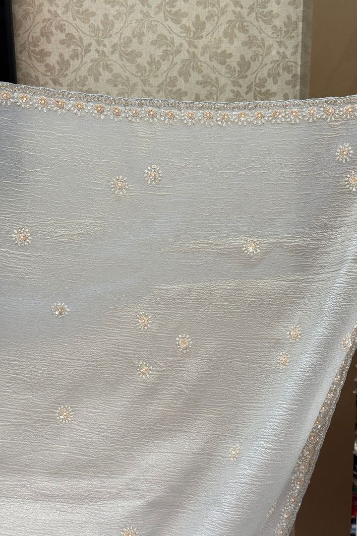 Light Grey Saree with Sequins, Pearl and Beads work