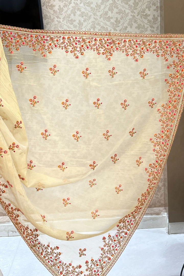 Gold Multicolor Embroidery, Sequins and Stone work Saree