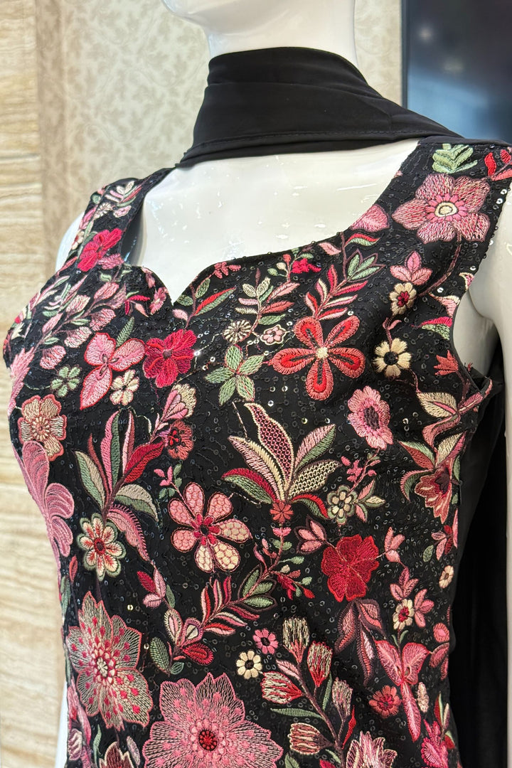 Black Multicolor Embroidery and Sequins work Palazzo Salwar Suit