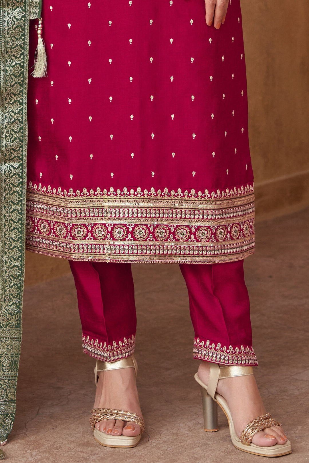 Maroon Sequins, Zari and Thread work Straight Cut Salwar Suit