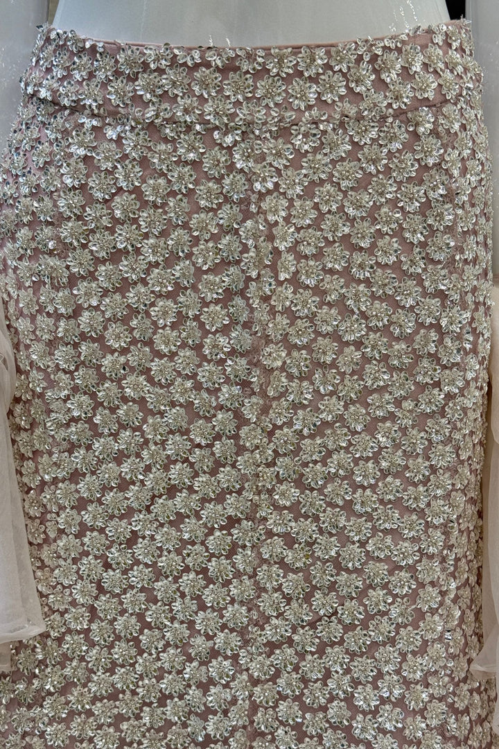 Pastel Peach Sequins and Beads work Fishcut Lehenga Set