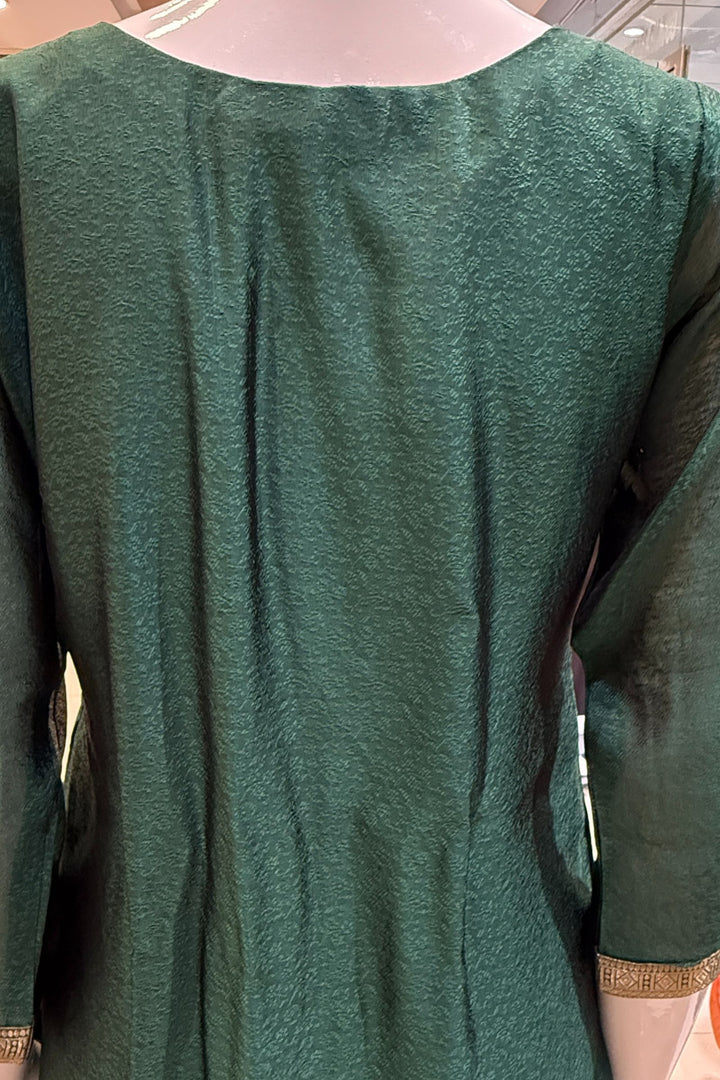 Green Banaras, Stone, Zardozi, SEquins, Beads and Zari work Straight Cut Salwar Suit