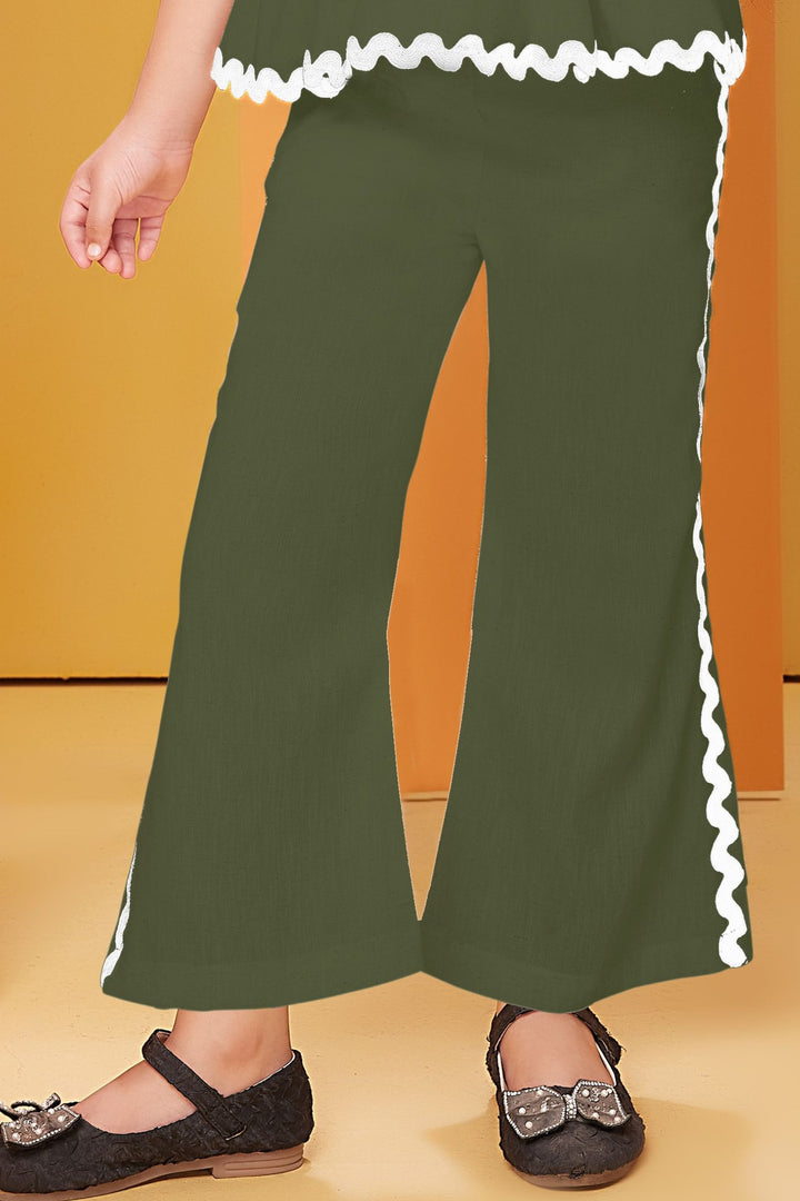 Bottle Green Lace work Top with Palazzo Set for Girls