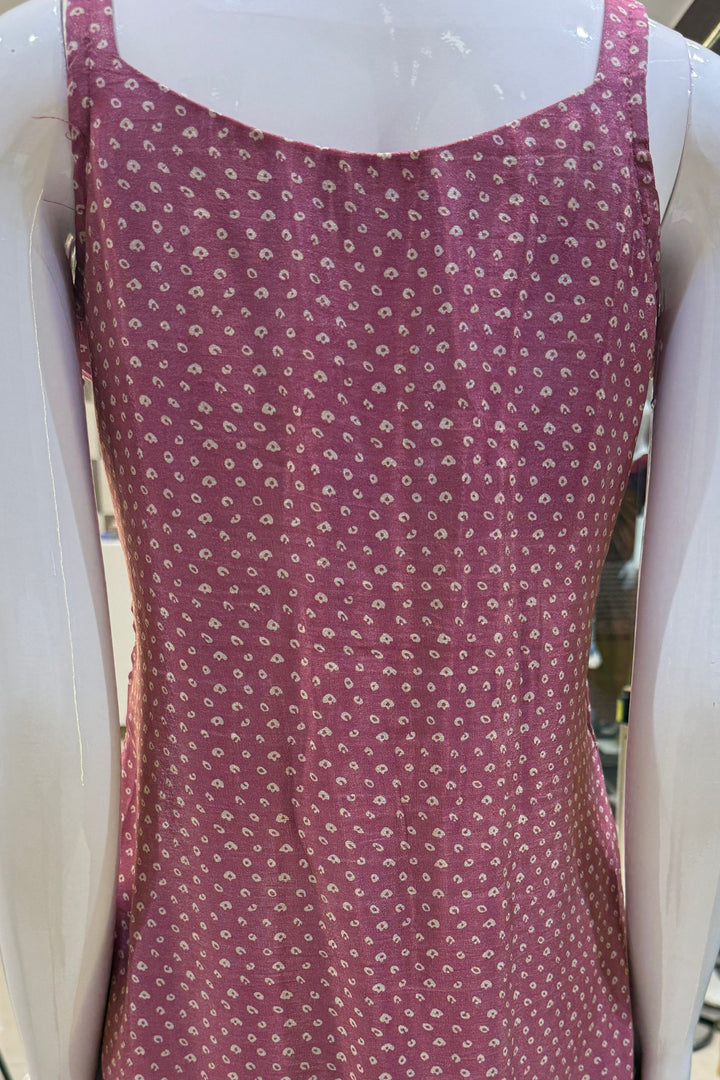 Onion Pink Sequins, Beads, Stone and Zari work with Bandini Print Palazzo Salwar Suit