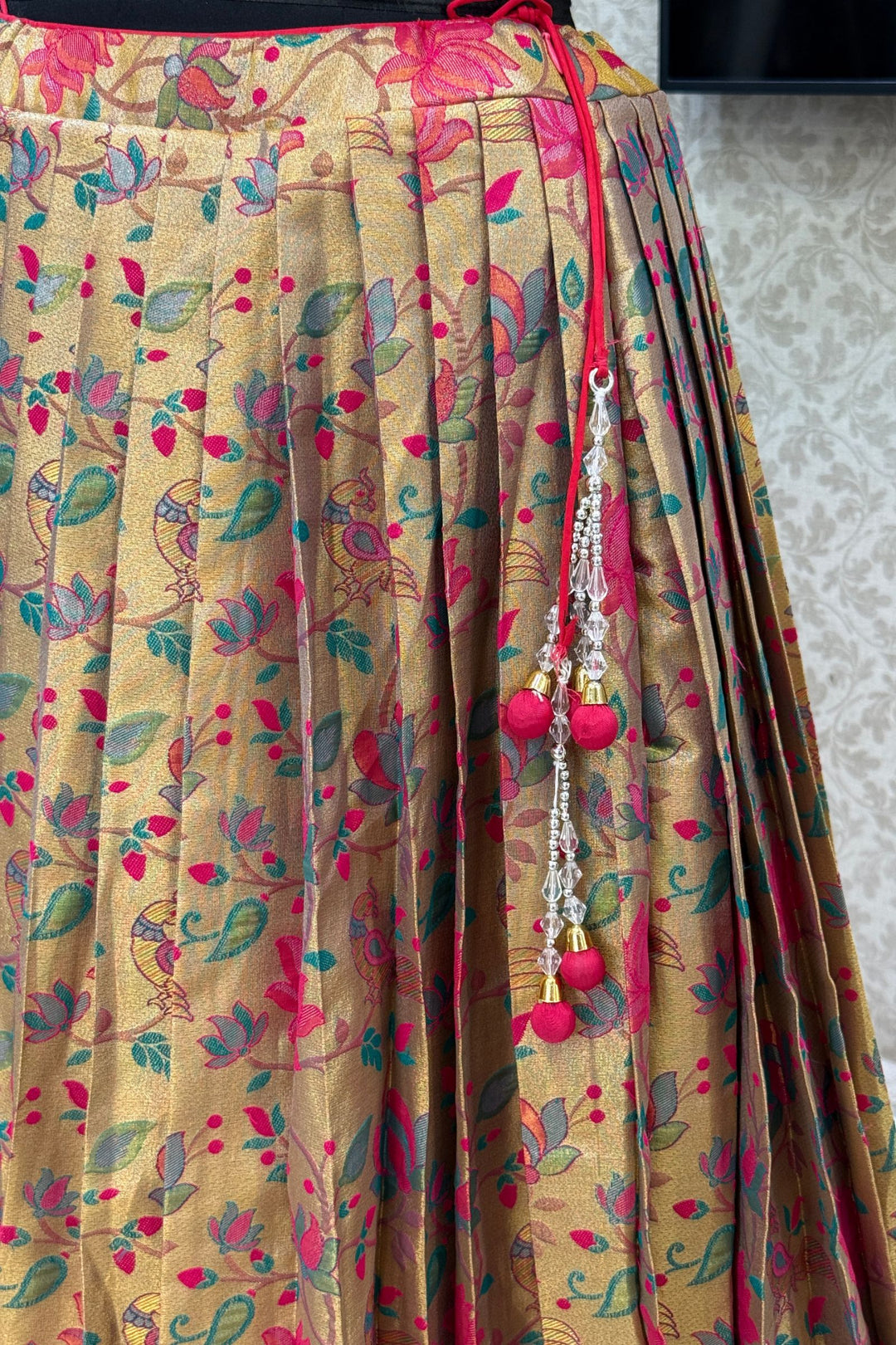 Designer Floral Banarasi Lehenga Set in Pink and Gold