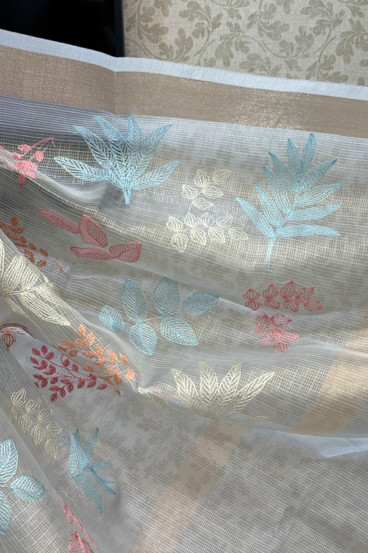 Sea Blue Chikankari and Zari work Saree