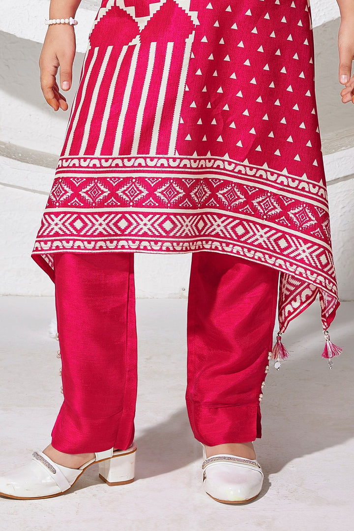 Rani Pink Digital Print A-Line Cut Salwar Suit for Girls