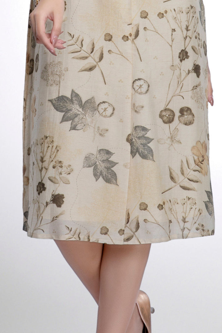 Cream with Digital Print and Stone work Calf Length Kurti