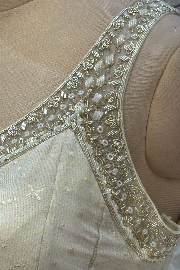 Beige Zari, Beads, Zardozi and Stone work Floor Length Anarkali Suit