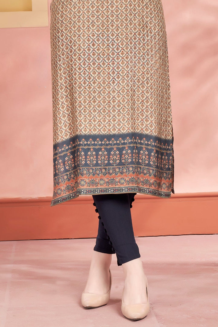 Beige Beads work with Multicolor Digital Print Calf Length Kurti