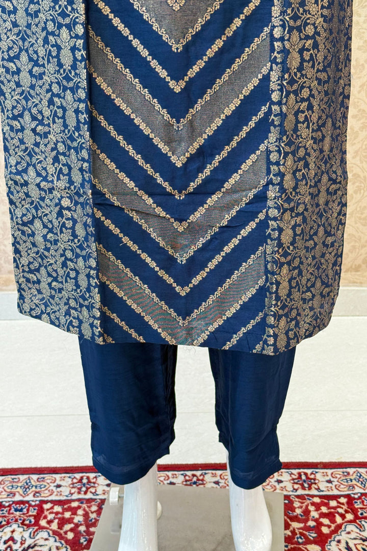 Peacock Blue Banaras work Straight Cut Salwar Suit