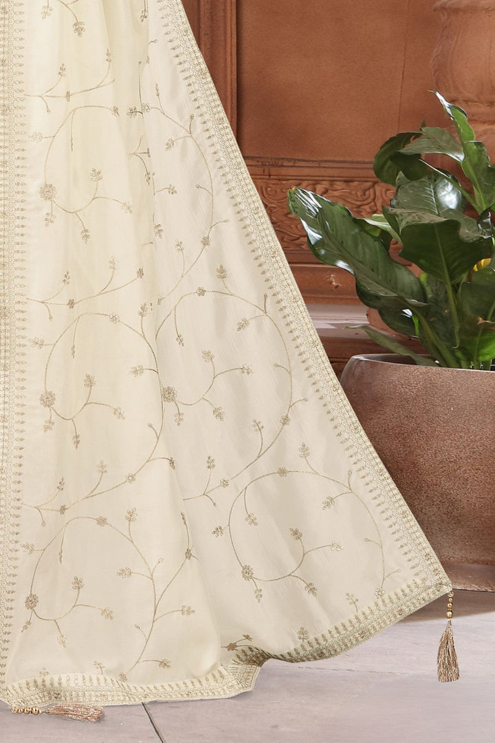 Cream Beads, Pearl, Zardozi, Stone, Zari and Sequins work A-line Cut Salwar Suit