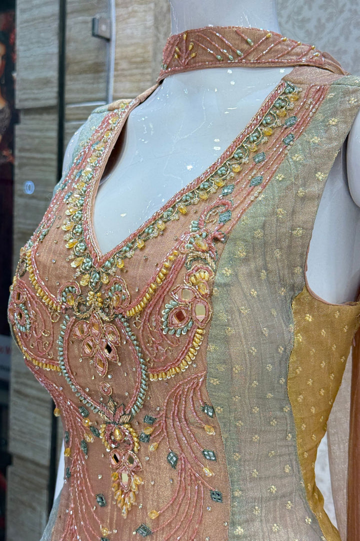 Multicolor Palazzo Set with Zari, Beads, Mirror, Stone and Zardozi work Peplum Top